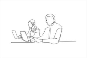 continuous line drawing of two office workers illustration vector