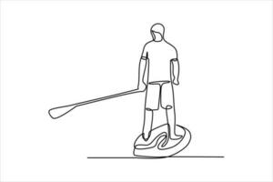 continuous line illustration of a man rowing a boat vector