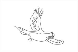continuous line drawing of bird flapping wings illustration vector