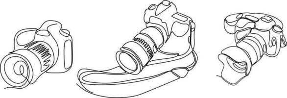 Digital camera continuous line drawing set vector