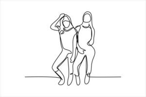 continuous line illustration Concept of Two Girls holding hands vector