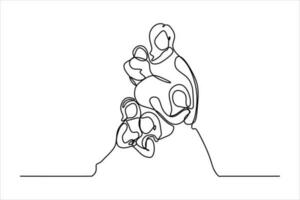 continuous line illustration of mother and her children vector