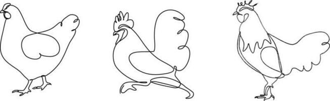 chicken continuous line set illustration vector