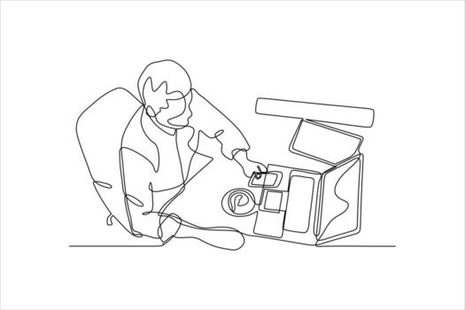 continuo línea dibujo de un hombre de negocios haciendo un tarea vector