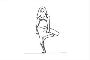 yoga deporte mujer continuo línea ilustración vector