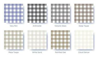 Gingham seamless pattern set in the color of 2022 Very Peri. Sample color guide palette catalog of swatches. Matching shades for fashion trends - vichy star show. Vector illustration