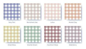 Gingham seamless pattern set in the color Very Peri. Sample color guide palette catalog of swatches. Matching shades for fashion trends - balancing vichy. Vector illustration