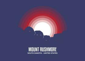 Mount Rushmore. Moonlight illustration of famous historical statue and architecture in United States of America. Color tone based on flag. Vector eps 10