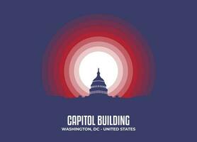 Capitol Building. Moonlight illustration of famous historical statue and architecture in United States of America. Color tone based on flag. Vector eps 10