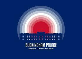 Buckingham Pallace. Moonlight illustration of famous historical statue and architecture in United Kingdom. Color tone based on flag. Vector eps 10