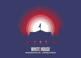 White House. Moonlight illustration of famous historical statue and architecture in United States of America. Color tone based on flag. Vector eps 10