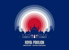 Royal Pavilion. Moonlight illustration of famous historical statue and architecture in United Kingdom. Color tone based on flag. Vector eps 10