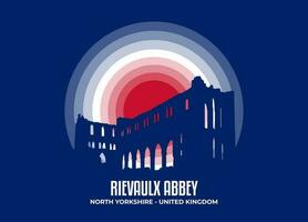 Rievaulx Abbey. Moonlight illustration of famous historical statue and architecture in United Kingdom. Color tone based on flag. Vector eps 10