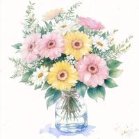 Beautiful watercolor bouquet. Whimsical Blooms. A Watercolor Bouquet of Wildflowers. photo