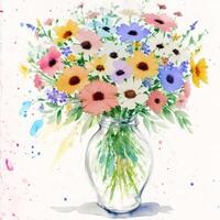 Beautiful watercolor bouquet. Whimsical Blooms. A Watercolor Bouquet of Wildflowers. photo