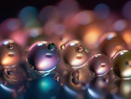 Iridescent pearl spheres on a dark background Liquid dynamic shapes Created with technology. photo