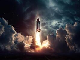 Space shuttle taking off into the sky Created with technology photo