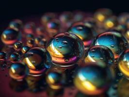 Iridescent pearl spheres on a dark background Liquid dynamic shapes Created with technology. photo