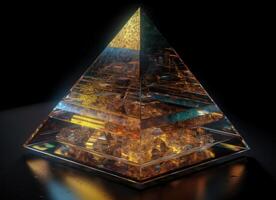 Futuristic abstract pyramid geometric background created with technology photo