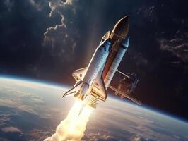 Space shuttle taking off into the sky Created with technology photo