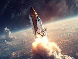 Space shuttle taking off into the sky Created with technology photo