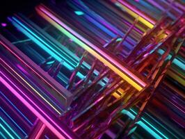 Neon lights diagonal lines on dark background Created with technology photo