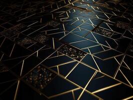 Dark black mosaic background with golden lines Art Deco luxury style texture Created with technology photo