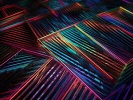 Neon lights diagonal lines on dark background Created with technology photo