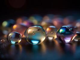 Iridescent pearl spheres on a dark background Liquid dynamic shapes Created with technology. photo