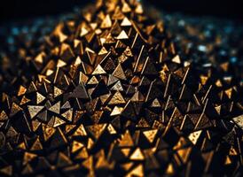 Futuristic abstract golden pyramid geometric background created with technology photo