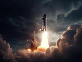 Space shuttle taking off into the sky Created with technology photo