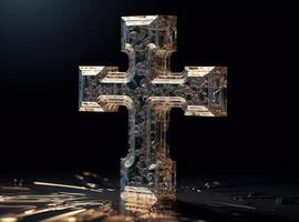 Crystal cross on a black background Created with technology photo