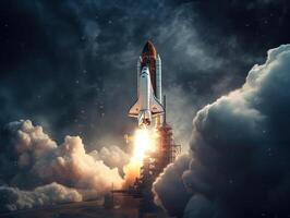 Space shuttle taking off into the sky Created with technology photo