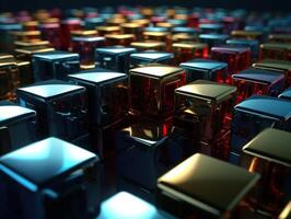 Futuristic metallic cubes background Abstract geometric mosaic grid Square tiles pattern technology photo