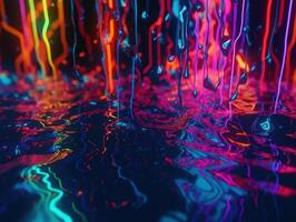 Neon lights Chromatic Holographic liquid dynamic shapes on dark background Created with technology. photo