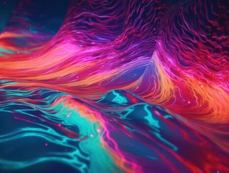 Neon lights Chromatic Holographic liquid dynamic shapes on dark background Created with technology. photo