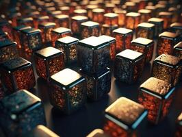 Futuristic metallic cubes background Abstract geometric mosaic grid Square tiles pattern technology photo