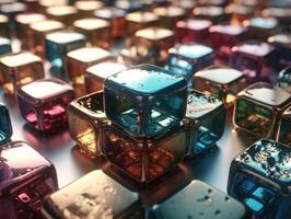 Futuristic glass cubes background Abstract geometric mosaic grid Square tiles pattern technology photo