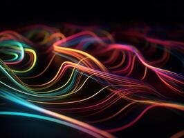 Neon lights wavy lines on dark background Created with technology. photo