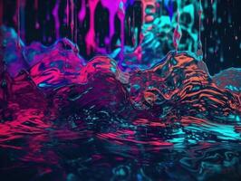 Neon lights Chromatic Holographic liquid dynamic shapes on dark background Created with technology. photo