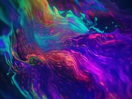 Neon lights Chromatic Holographic liquid dynamic shapes on dark background Created with technology. photo