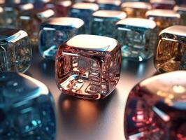 Futuristic glass cubes background Abstract geometric mosaic grid Square tiles pattern technology photo
