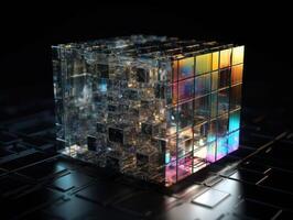 Futuristic glass cube background technology. photo