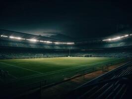 Football stadium with bright lights and seats Created with technology photo