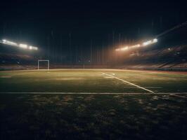 Football stadium with bright lights and seats Created with technology photo