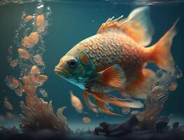 Colorful fish in the aquarium. Underwater world Created with technology photo