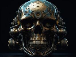 Abstract fantasy colorful mechanical skull background created with technology. photo