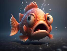 Funny fish character with big eyes Surprised emotion concept swimming underwater Created with technology. photo