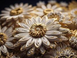 papel hecho flores encañonado arte técnica blanco y oro resumen antecedentes líneas creado con generativo ai tecnología foto