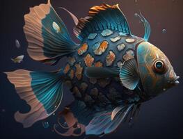 Colorful fish in the aquarium. Underwater world Created with technology photo